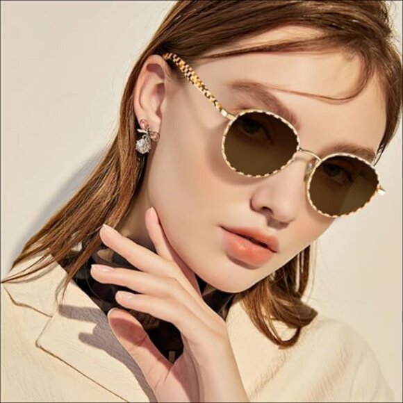 Retro Round Polarized Sunglasses with Acetate Arms Metal  display picture 1